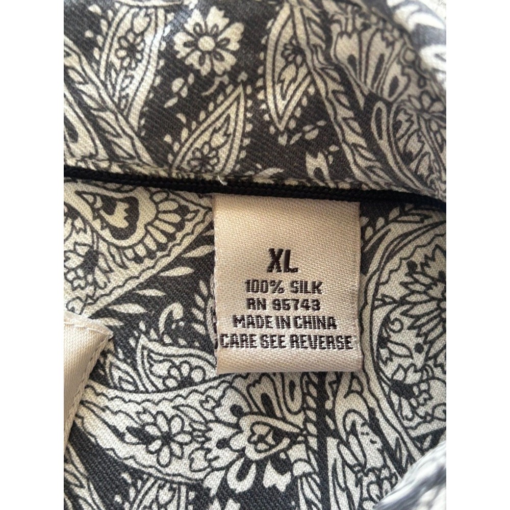 Vintage Silk Hawaiian Shirt Mens XL Black White Paisley Print Collared Button Up - Picture 8 of 11